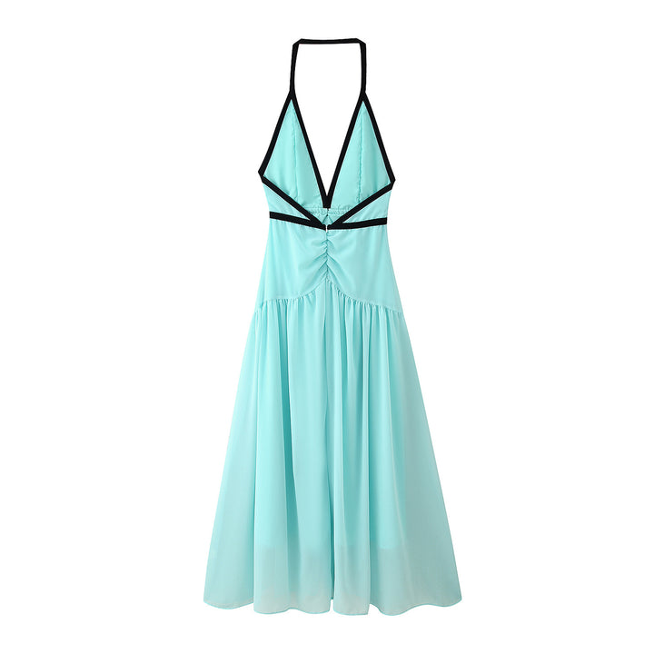 Maxi dress for women with an elegant halter neck and romantic ruffle details Lune London