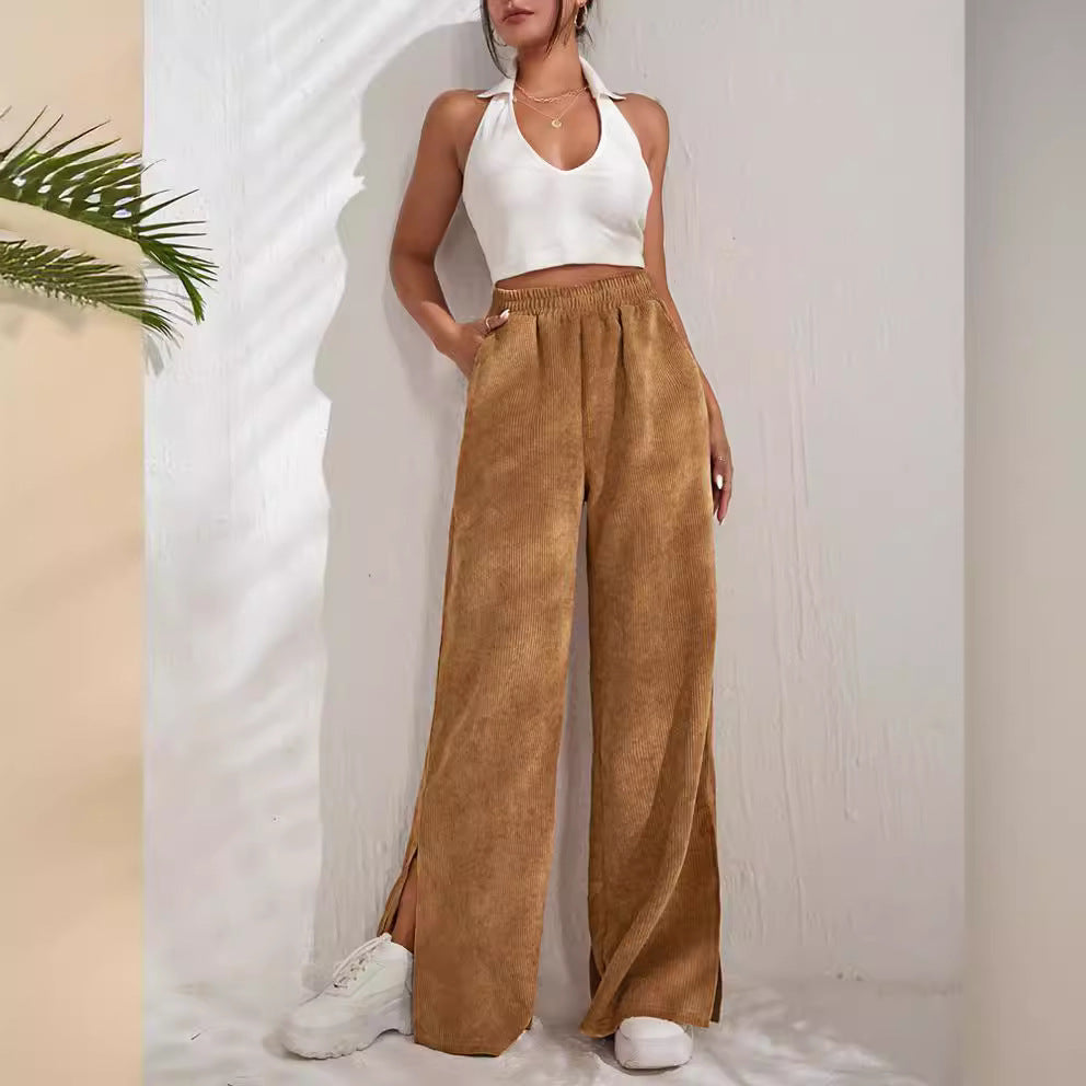 Lune London fine shoemaking women’s palazzo pants with side slits