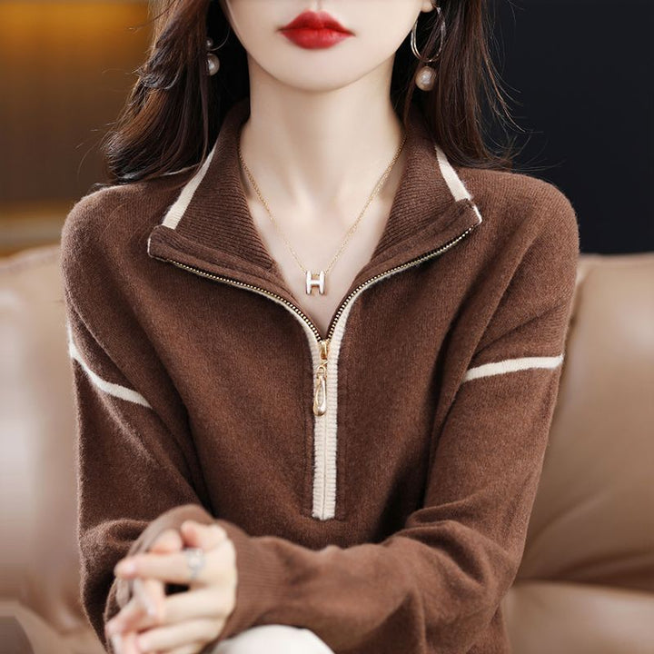 Women’s sweater with half-zip and fine textured knit Lune London
