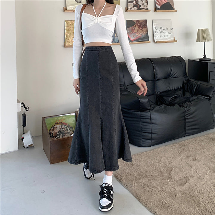 Jupe en denim évasée pour femmes avec fente haute Chic & Stil