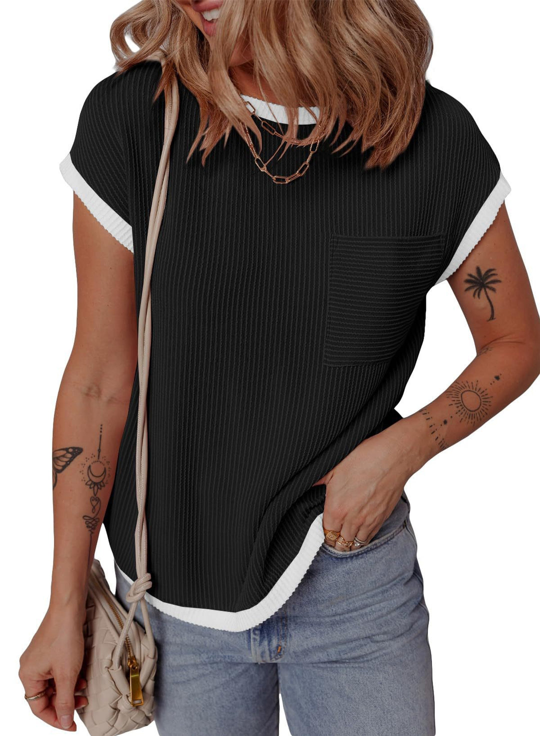 Casual and breathable waffle t-shirt for ladies with pocket Lune London