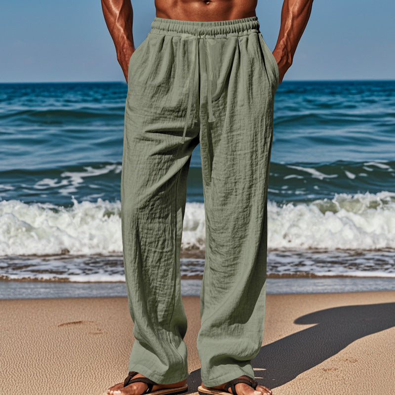Light beach pants for men with elastic waistband and handy side pockets Lune London