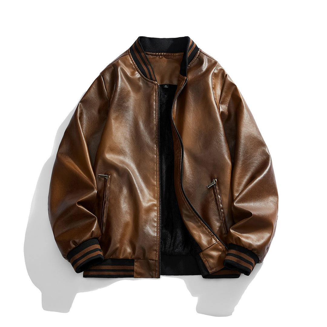 Classic leather jacket for men with elastic ribbed edges Lune London
