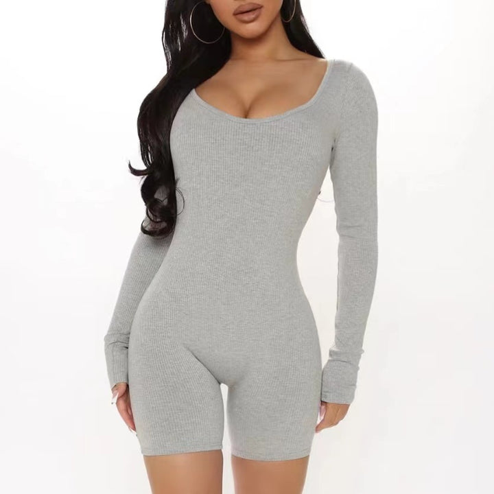 Fitted jumpsuit for women with long sleeves and V-neck Lune London
