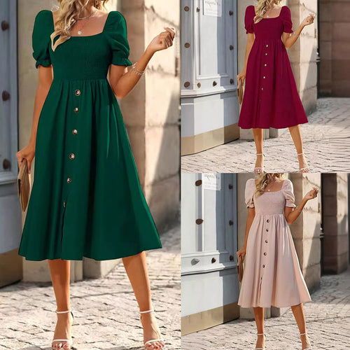 Midi dress with buttons on the front and puff sleeves Lune London