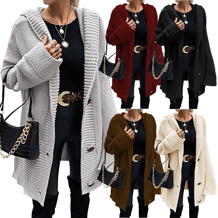 Open-knit sweater jacket for women with an elegant structured pattern and practical pockets Lune London