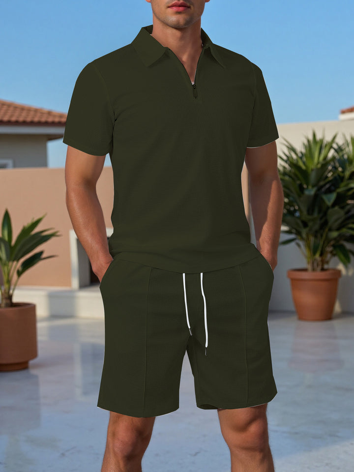 Men's Short Sleeve Sport Polo with Zip and Matching Shorts Lune London