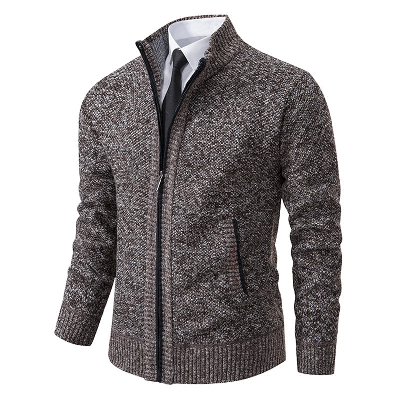 Elegant knitted jacket for men with high collar and practical zipper Lune London