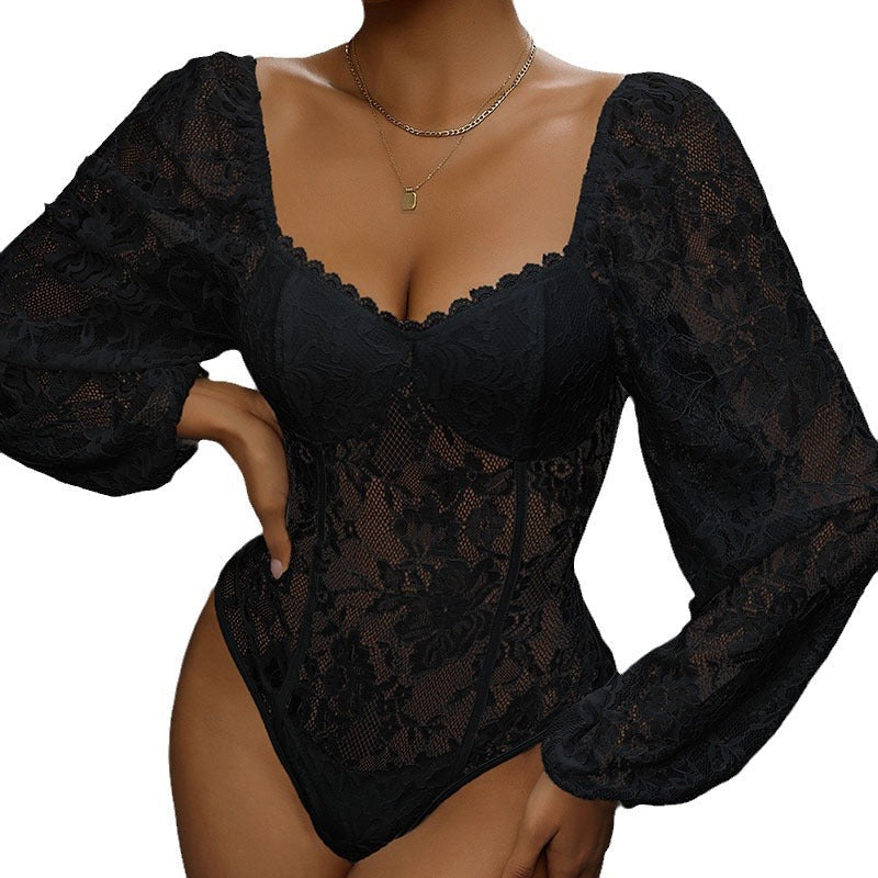 Women’s Lace Bodysuit with Romantic Design and Elegant V-Neck Lune London