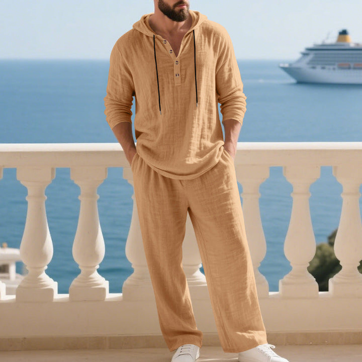 Men's Casual Linen Hoodie Set with Practical Pockets and Relaxed Fit Lune London