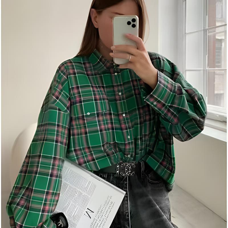 Ladies Oversized Check Shirt Blouse Lune London