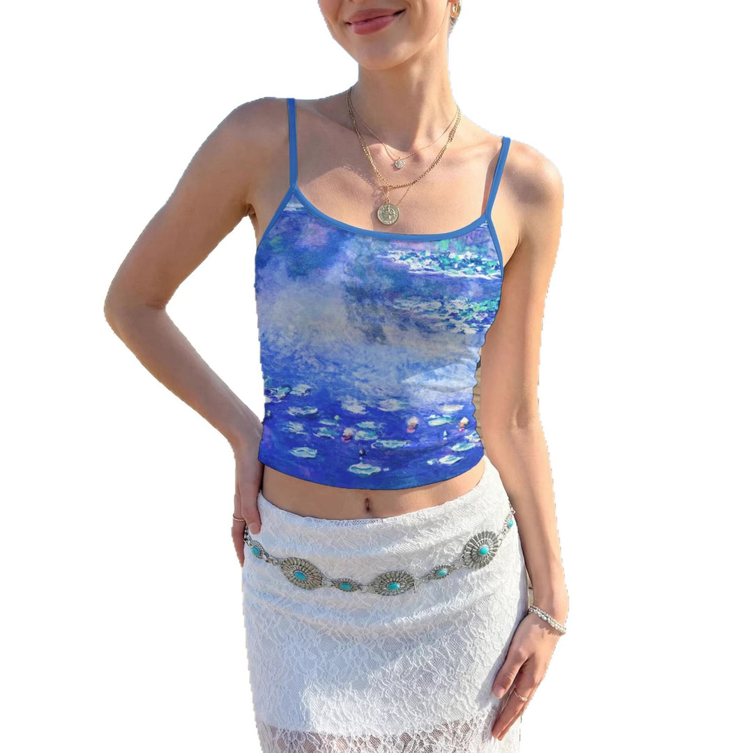 Women's casual floral top with fine spaghetti straps and elastic cut Lune London