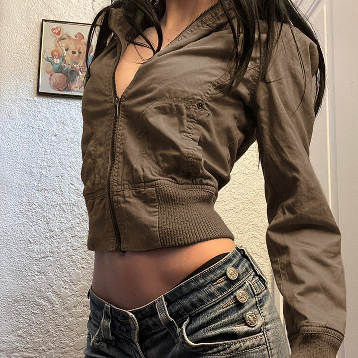 Lune London women's cropped jacket with high collar and zipper