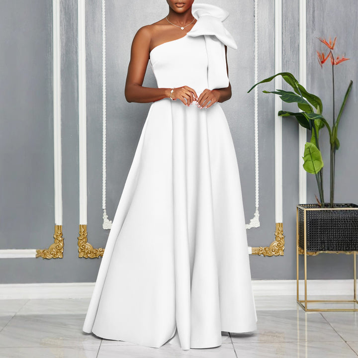 Maxi dress for women with asymmetric cut and elegant Lune London buckle