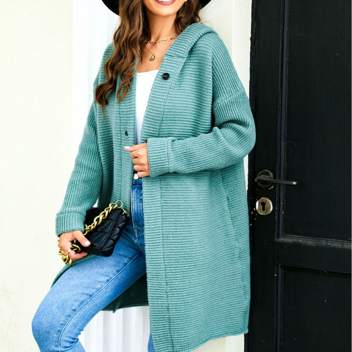 Knit coat for women with hood and button closure Lune London