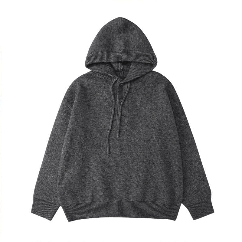 Men's casual hooded sweatshirt with button placket and thicker knitted structure Lune London