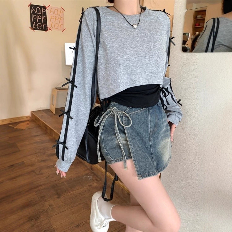Women's Casual Cropped Sweatshirt with Side Lacing Chic & Stil