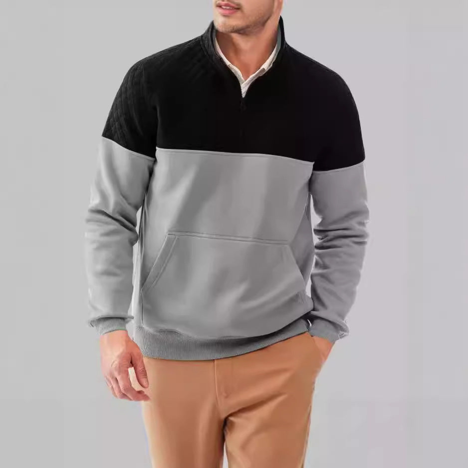 Fleece pullover for men with quilted details and high collar Lune London