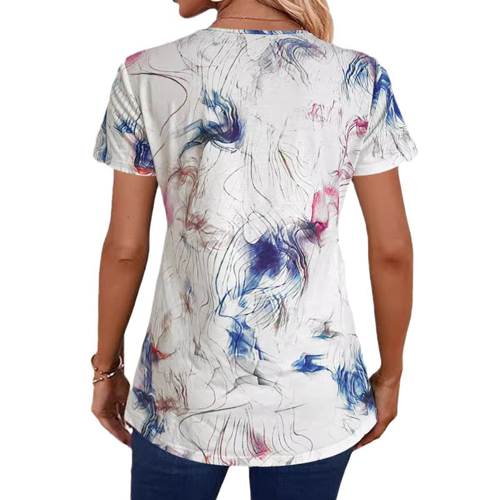 Women’s Short Sleeve Henley Top with Chic Artistic Design and Style