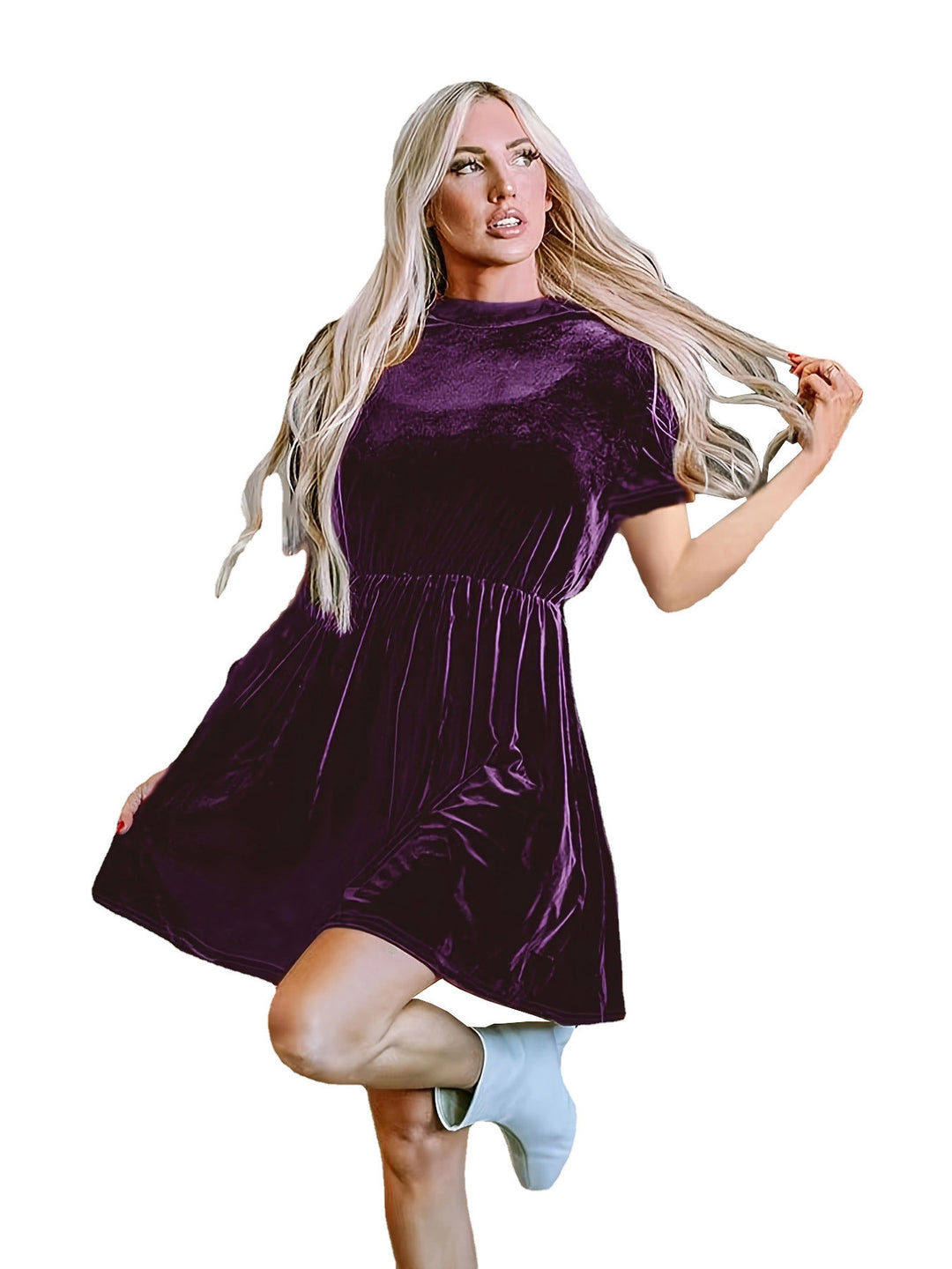 Short Sleeve Velvet Dress for Women with a Fitted Cut and A-Line Skirt Lune London