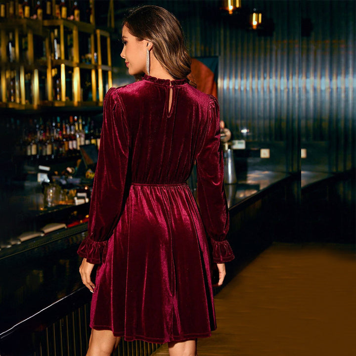 Robe de soirée en velours pour femme avec longues manches bouffantes et taille élastique Chic & Stil