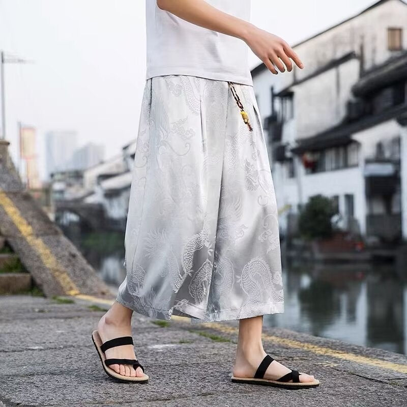 Airy harem pants for men with elegant pattern and elastic waist Lune London