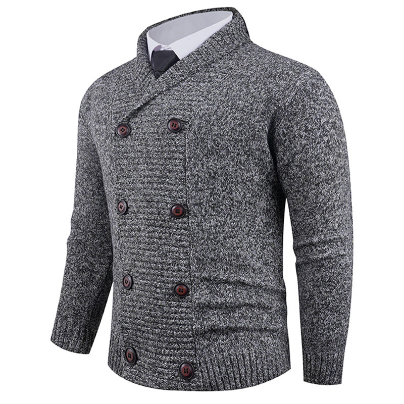 Men's knitted jacket with double row of buttons and fine texture Lune London