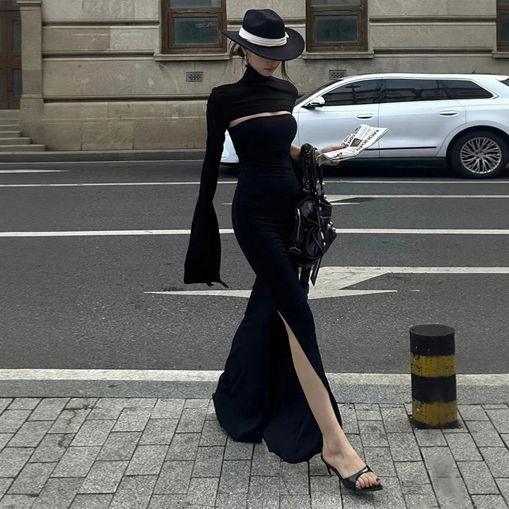 Robe maxi femme avec découpe asymétrique et élégantes manches bouffantes Chic & Stil