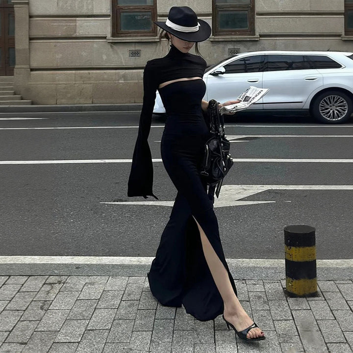 Robe maxi femme avec découpe asymétrique et élégantes manches bouffantes Chic & Stil