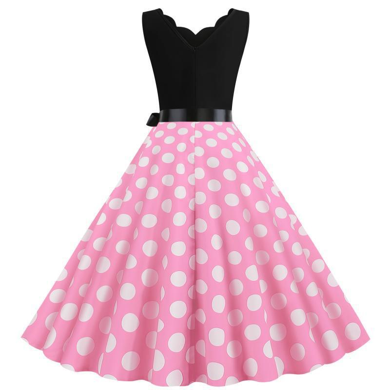 Robe swing pour femmes avec décolleté en V profond et motif à pois délicat Chic & Stil