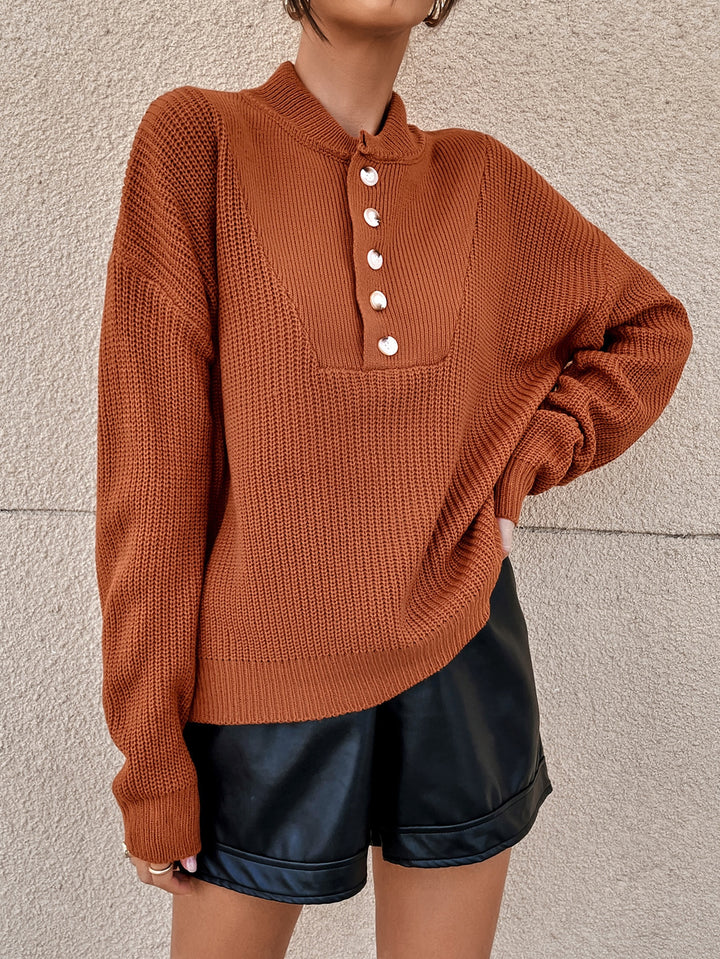 Knit sweater for women with button placket and textured design Lune London