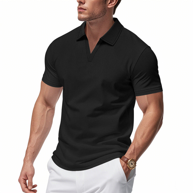 Men's Short Sleeve Henley T-Shirt with Textured Design and Modern V-Neck Lune London