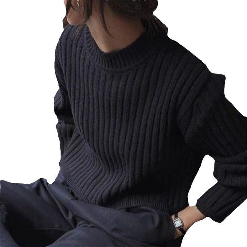 Thick knitted sweater for women with ribbed structure Lune London