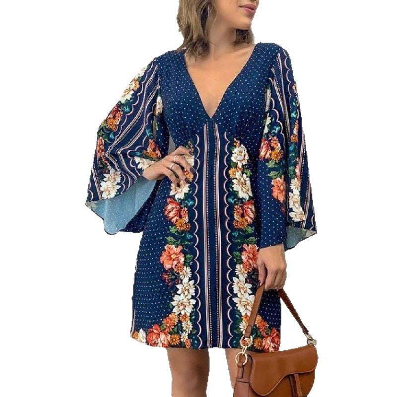Bohemian Chic style bell sleeve mini dress