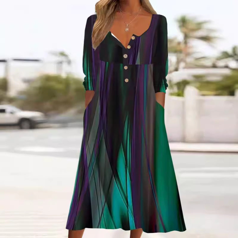 Maxi dress for women with front button detail and side pockets Lune London