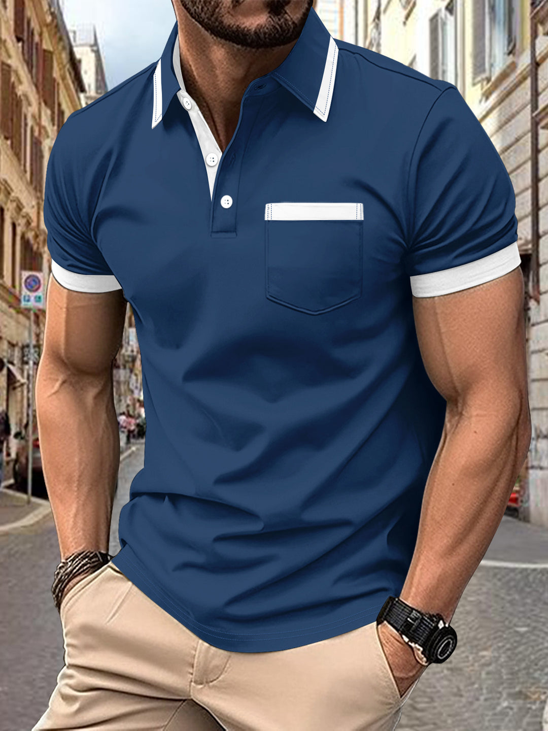 Men's modern polo with contrast collar Lune London