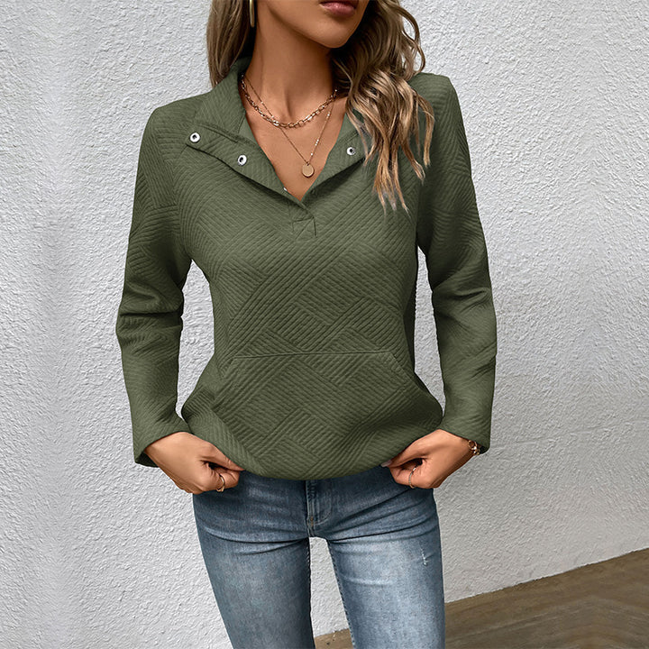 Lune London women's fashion sweater with high collar and geometric pattern