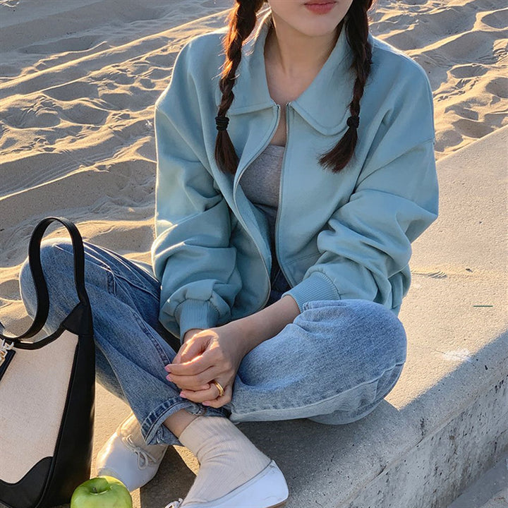 Sweat-shirt zippé décontracté pour femmes avec manches larges Chic & Stil