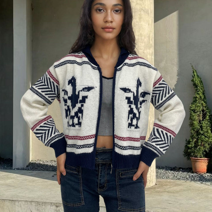 Ladies trendy knitted cardigan with contrasting patterns Lune London