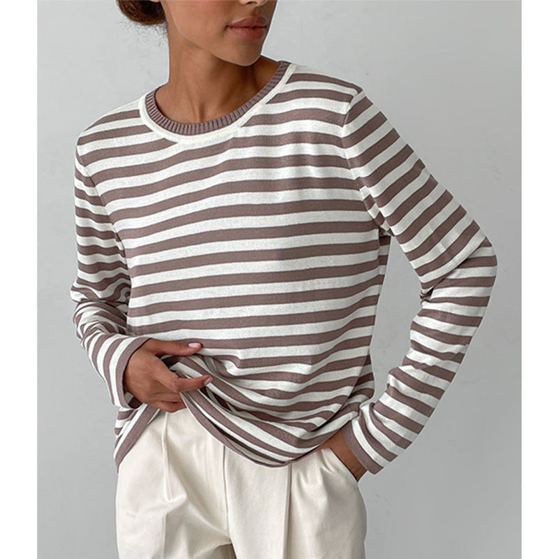 Women long sleeve striped sweater with round neck and loose fit Lune London