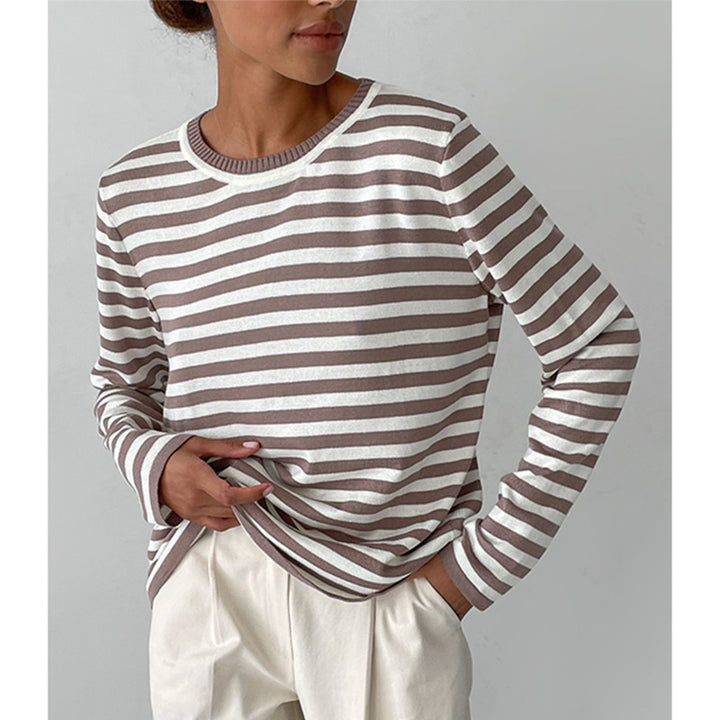 Women long sleeve striped sweater with round neck and loose fit Lune London