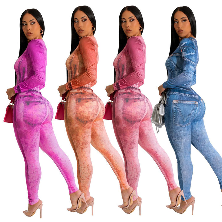 Ladies Denim Printed Long Sleeve Body Lune London