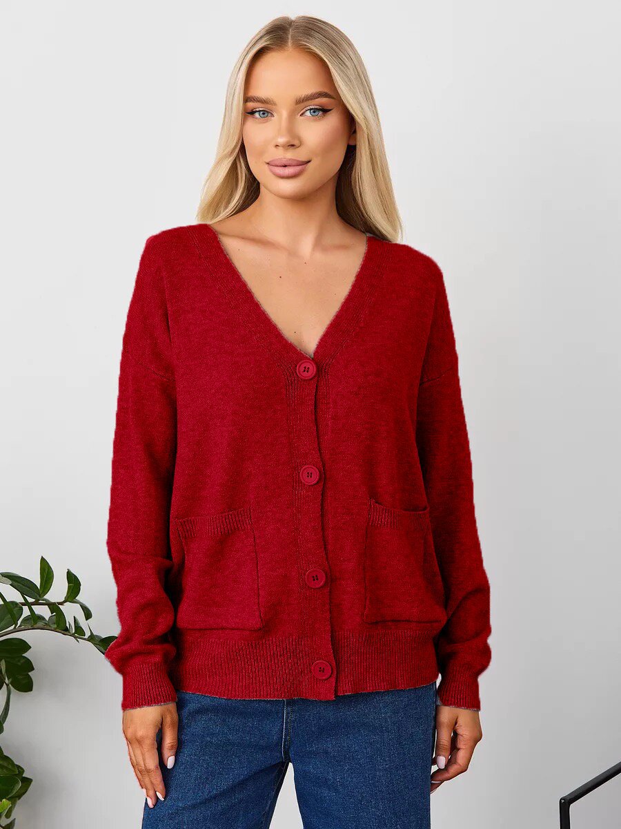 Ladies cozy cardigan with V-neck and practical pockets Lune London