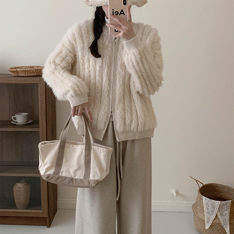 Veste bomber femme en peluche avec fermeture éclair et manches tombantes Chic & Stil