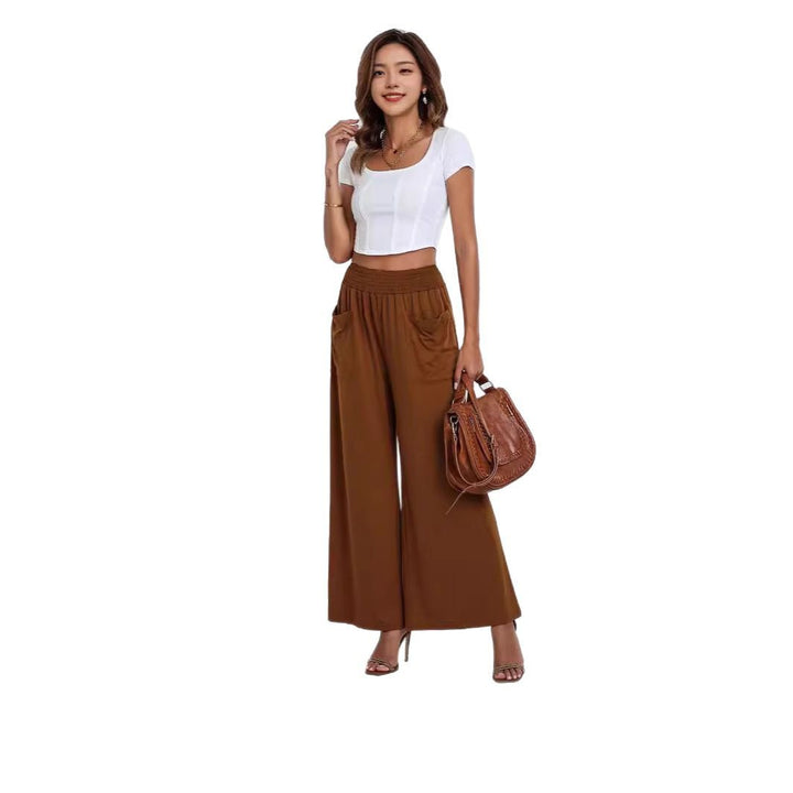 Women's Palazzo Pants with a Loose Fit, Elastic Waist and Convenient Pockets Lune London