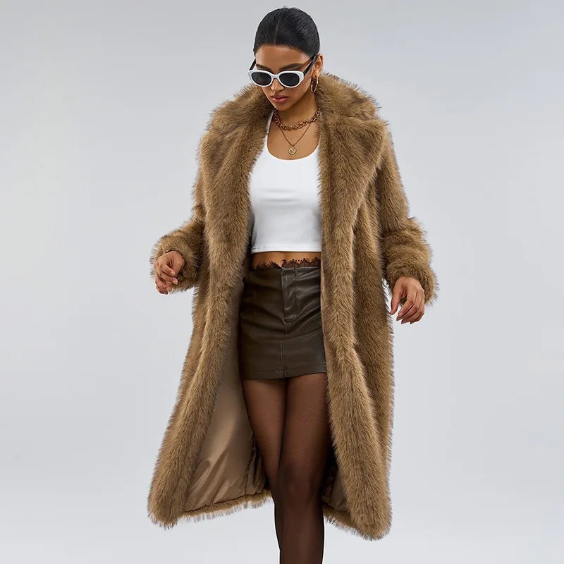 Ladies Long Fur Faux Fur Coat Lune London