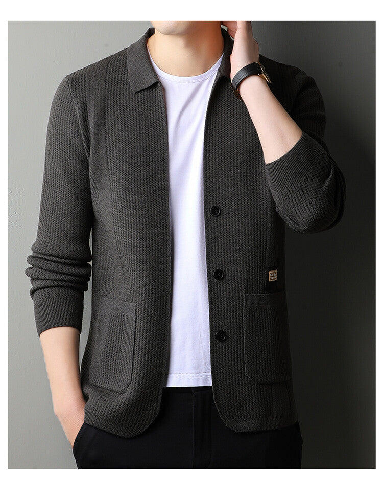 Lune London textured surface casual knit cardigan for men