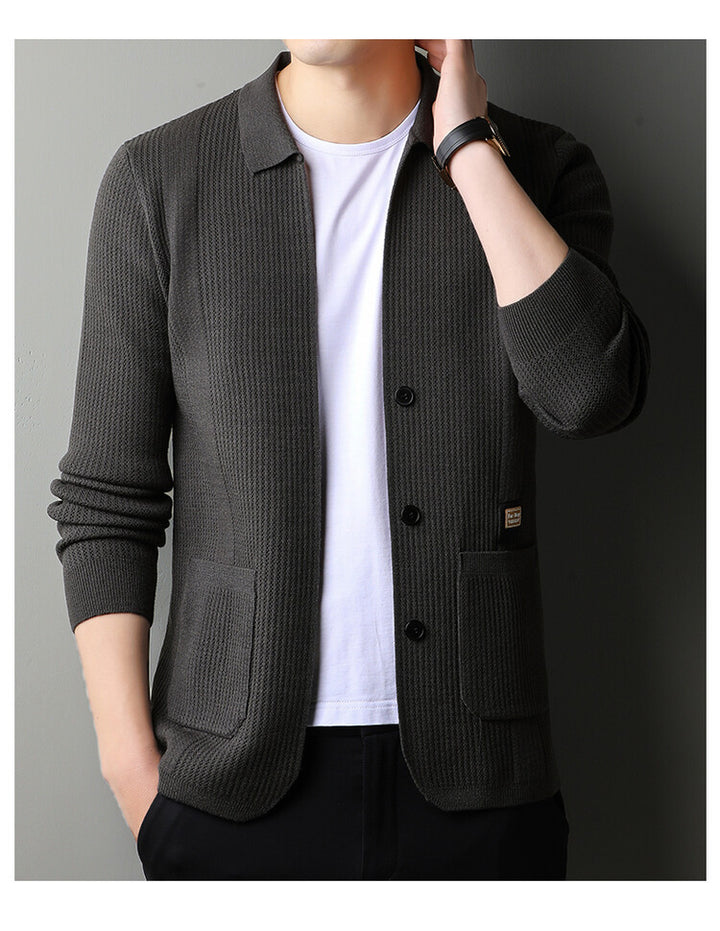 Lune London textured surface casual knit cardigan for men