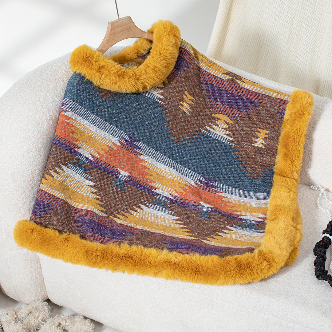 Women's plush sweater with high-quality faux fur trim and geometric pattern Lune London