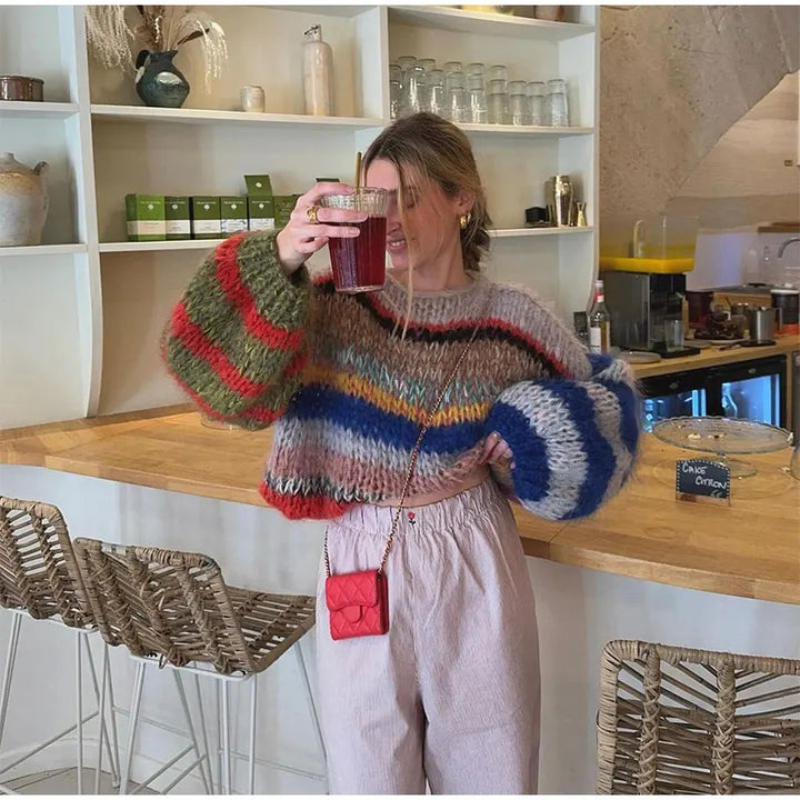 Ladies Cozy Knit Sweater with a striking colorful design Lune London